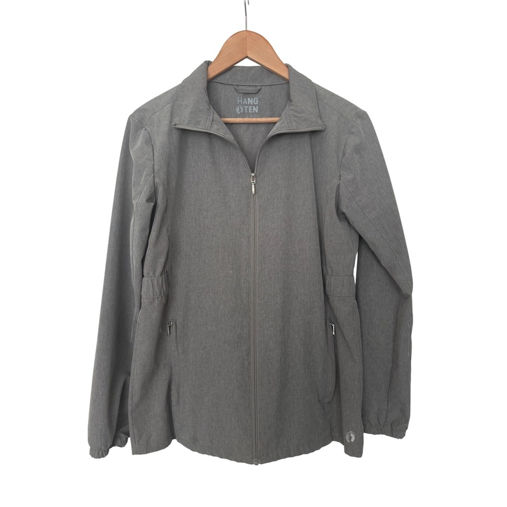 Hang Ten Womens Gray UPF 50+ UV Protection Full Zip Jacket Cinched Waist Small
